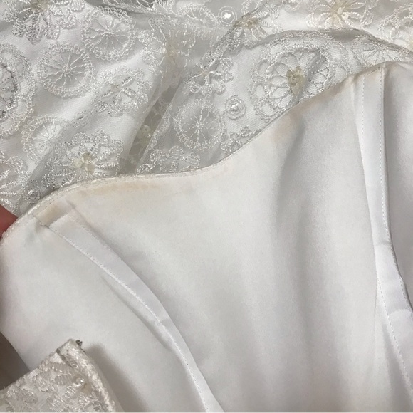 Davids Bridal White Strapless Lace Pearl Beaded Formal Dress Wedding Party Gown - Picture 8 of 10